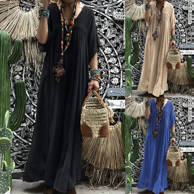 AU STOCK ZANZEA Women Flare Short Sleeve Oversized Full Length Maxi Dress Summer • $25.33