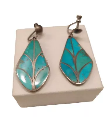 Old Pawn Vintage Native American Sterling Silver & Turquoise Screw On Earrings  • $42