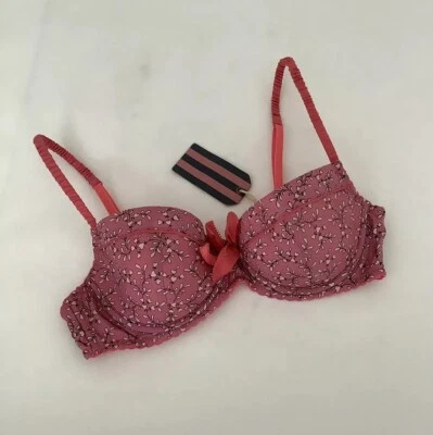£17.99 • Buy Jack Wills Pink ‘Thorntree’ Floral Print Padded Bra - Size 34B - BNWT