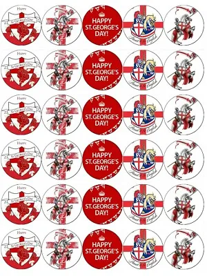St. George's Day X 30 Cupcake Toppers Edible Wafer Paper Fairy Cake Toppers • £2.70