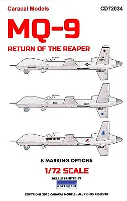 Caracal Decals 1/72 MQ-9 REAPER UAV Predator Drone • $8.99