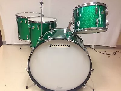 Vintage Ludwig Green Sparkle 3ply 1970 Bonham Drum Kit 14x2618x1616x1614x10 • $7500