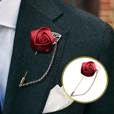 Rose Leaf Flower Chain Pins Brooch Men Suit Collar Lapel Brooch Wedding Party • £1.91