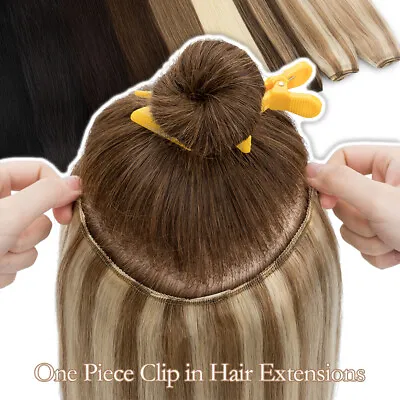 Thick 100% Remy Clip In One Piece Human Hair Extensions Highlight 3/4 Full Head • $85.63