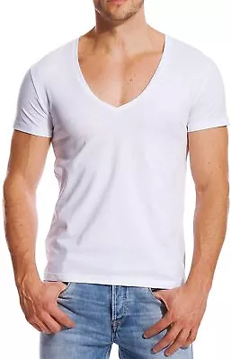 V Neck T Shirts Men Deep V Neck Tee Muscle Slim Fit Low Cut Stretch Tshirt • $39.98