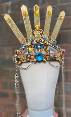 GOLD SPARKLE Jewel Crown HEAD DRESS PARTY Stage Drag Perform Costume FESTIVAL • £75