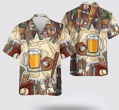 Beer Sparkling And Baseball Pattern Hawaiian Shirt - Gift For Beer Lover • $24.95