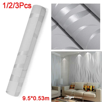 £7.99 • Buy Silver Grey Wall Paper Roll 9.5M 3D Damask Sliver Wave Wallpaper Roll Home Decor