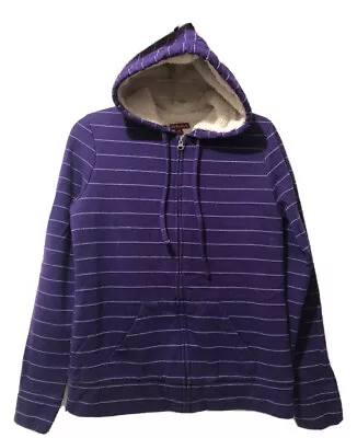 Merona Hoodie Sweatshirt Women S Purple Striped Long Sleeve Sherpa Lining Winter • $13.98