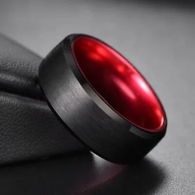 Red Tungsten Carbide Ring Custom Engraving Black Brushed Men Couple Jewelry • $70.79