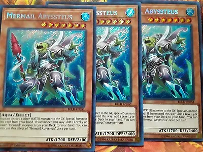 Yugioh Mermail Abyssteus X3 Secret Rare BLLR-EN051 1st Ed Lightly Played Playset • $2.40