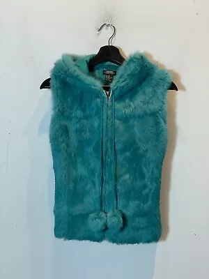 Shine New York Rabbit Fur Turquoise Vest Hoodie Women's • $34.95