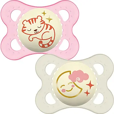 MAM Night Soothers 0-6 Months Pack Of 2 Glow In The Dark Baby Soothers With May • £10.76