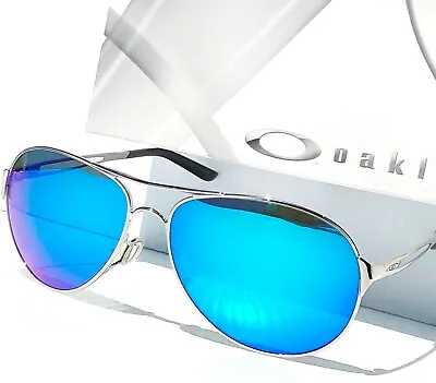 Oakley CAVEAT Silver Aviator W POLARIZED Galaxy Sapphire SKY Blue Sunglass 4054 • $148.87