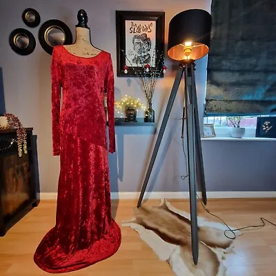 90s Vintage Marilyn Anselm For HOBBS  Blood Red Crushed Velvet Long Dress 12 • £60