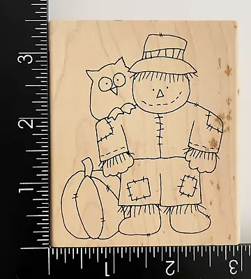 Inky Antics Fall Scarecrow Pumpkin Owl Wood Mounted Rubber Stamp • $6.39