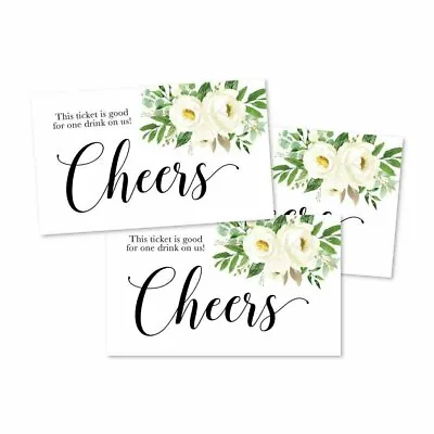 50 White Floral Drink Ticket Coupons For A Free Drink At Weddings Work... • $8.99