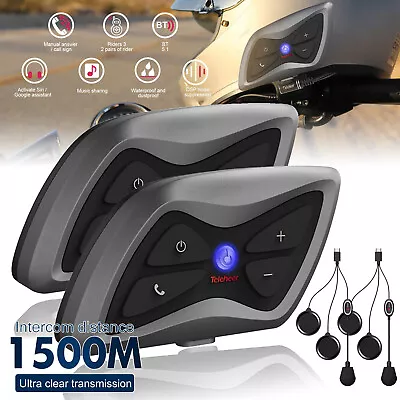 2xTeleheer Motorcycle Helmet Bluetooth Headset 2-Rider Communication System J8W1 • $55.99