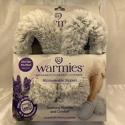 New Microwaveable Slippers Warmies Marshmallow Gray Fluffy Women's Size 6 - 10 • $35