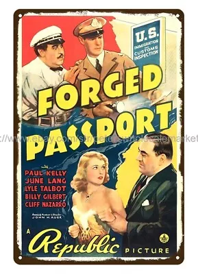 1939 FORGED PASSPORT MOVIE POSTER Metal Tin Sign Plaque Art Wall Decor • $18.93