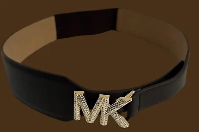 NEW MICHAEL KORS WOMEN WIDE BLACK BELT /ELASTIC MK LOGO CRYSTAL BUCKLE Size (L) • $39