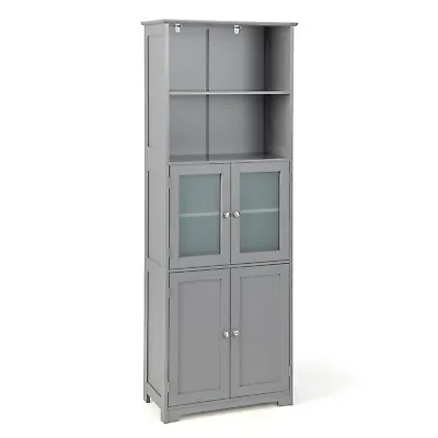 Wood Tall Storage Cabinet 2 Doors Display Organizer Freestanding Pantry Cupboard • £89.95