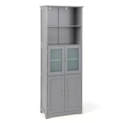 Wood Tall Storage Cabinet 2 Doors Display Organizer Freestanding Pantry Cupboard • £89.95