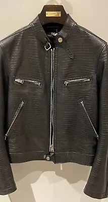 Tom Ford NWT 8990. Men's Black Crocodile Print  Leather Biker Flight Zip  Jacket • $5000