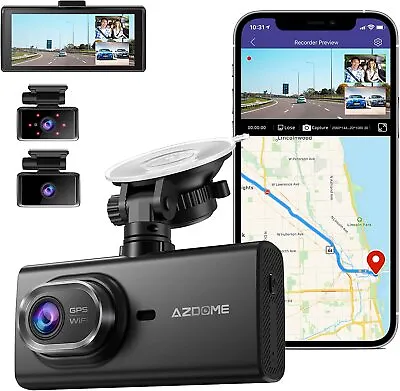 $139.99 • Buy AZDOME 3 Lens Dash Cam Front And Inside Cabin Night Vision WIFI & GPS 128GB M560