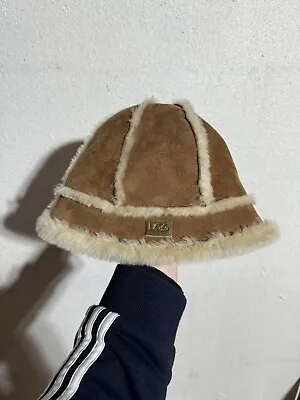 UGG Australia Sheepskin Leather Bucket Hat Chestnut Shearling Wool Fur Trim O/S • $20