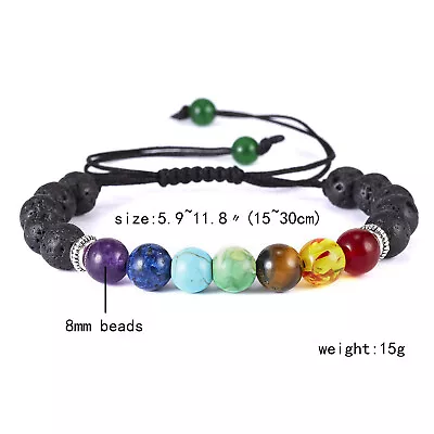 7 Chakra Natural Stone Healing Beads Bracelet Lava Stone Bracelet Diffuser Women • £2.99