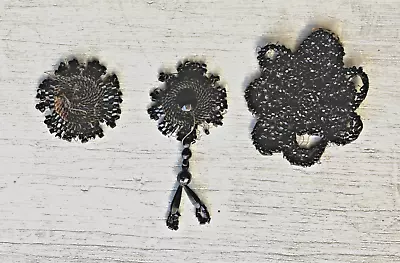 Mourning Black Beaded Trim Applique Antique Vintage Victorian 3pc Lot Beads • $10