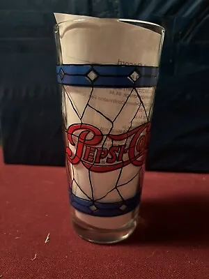 Vintage Pepsi-Cola Tiffany Style Stained Glass Look Drinking Glass 12 Oz • $13.95