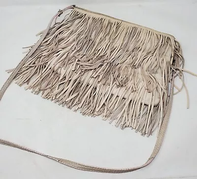 Zara Handbag Suede Fringe Crossbody Blush & Gray Zip Top Large Shoulder Bag Y2K • $45