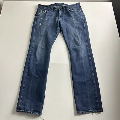 J Brand Kane Jeans Mens 34x32 Blue Denim Slim Straight Leg Indigo Wash Distress • $31.49