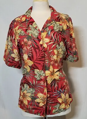 Erin London Button Up Floral Short Sleeve Shirt Size Large (d) • $12.42