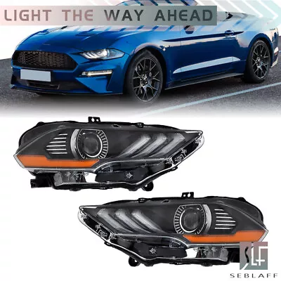 For 2018-2020 Ford Mustang Headlights LED DRL Black Projector Right+Left Side • $274.99