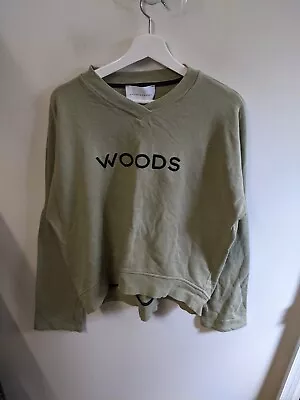 Viktoria & Woods Jumper Womens Size 2 Green Khaki Embroidered Script Logo Lounge • $70