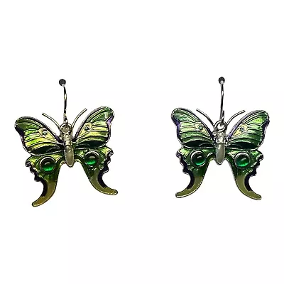 Butterfly With Onyx Dangle Earrings Sterling Silver Plated Enamel Zarlite Zarah • $34.99