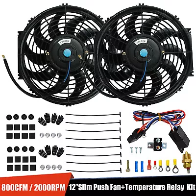 2PCS 12  Electric Cooling Fan Black & Push-In Radiator Fin Probe Thermostat Kit • $56.99