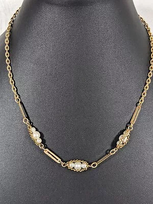 Vintage Sarah Coventry Gold Tone Pearl Bead Oval Link Chain Necklace 17 In • $9.09