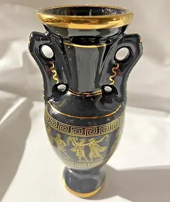 Fakiolas Black & Gold Vase 6 Inch Urn  Hand Made In Greece In 24 K Gold • $12.95