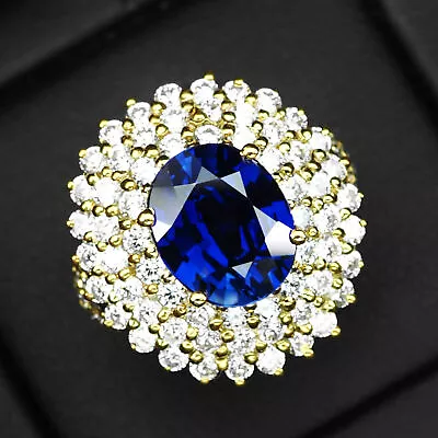 Gorgeous Royal Blue Sapphire 8Ct 925 Sterling Silver Handmade Triple Halo Rings • $29.99