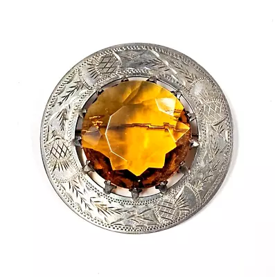 Vintage WJ&S- Sterling Silver & Citrine Scottish Thistle Pin Brooch • $200