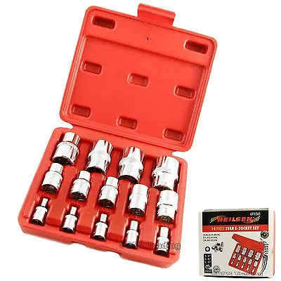 Neilsen 14pc E Torx Socket Set Star Female Sockets  1/4  3/8  1/2  CT1261 • $13.63