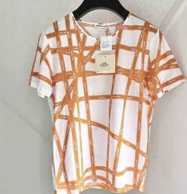 $600 • Buy HERMES Authentic New With Tag Bright Orange Ribbon Tshirt