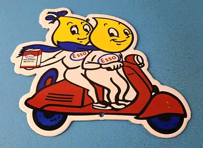 Vintage Esso Gasoline Porcelain Sign - Gas Service Station Vespa Scooter Sign • $138.37