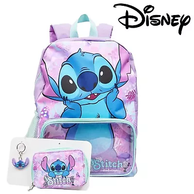 Disney Lilo And Stitch 3 Piece Backpack Set With Purse Wallet Bag And Keyring • £22.99