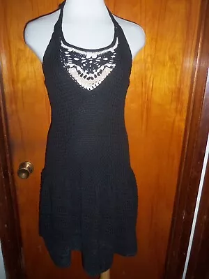 Victoria's Secret Moda International Black Halter Crochet Sweater Dress Medium M • $24.99