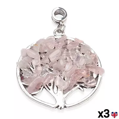£4.89 • Buy 3x Tree Of Life Rose Quartz Gemstone Pendant Charm Crystal Healing Jewellery UK